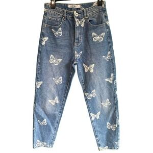 Blue Savvy Butterfly Print Mom Jeans Women's 5/27